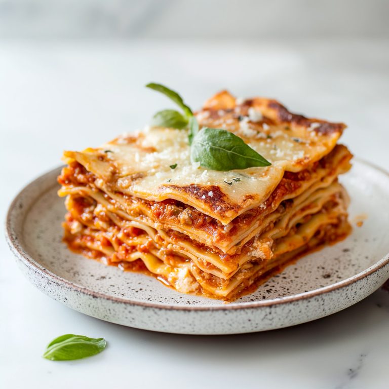 A serving of lasagne layered pasta.