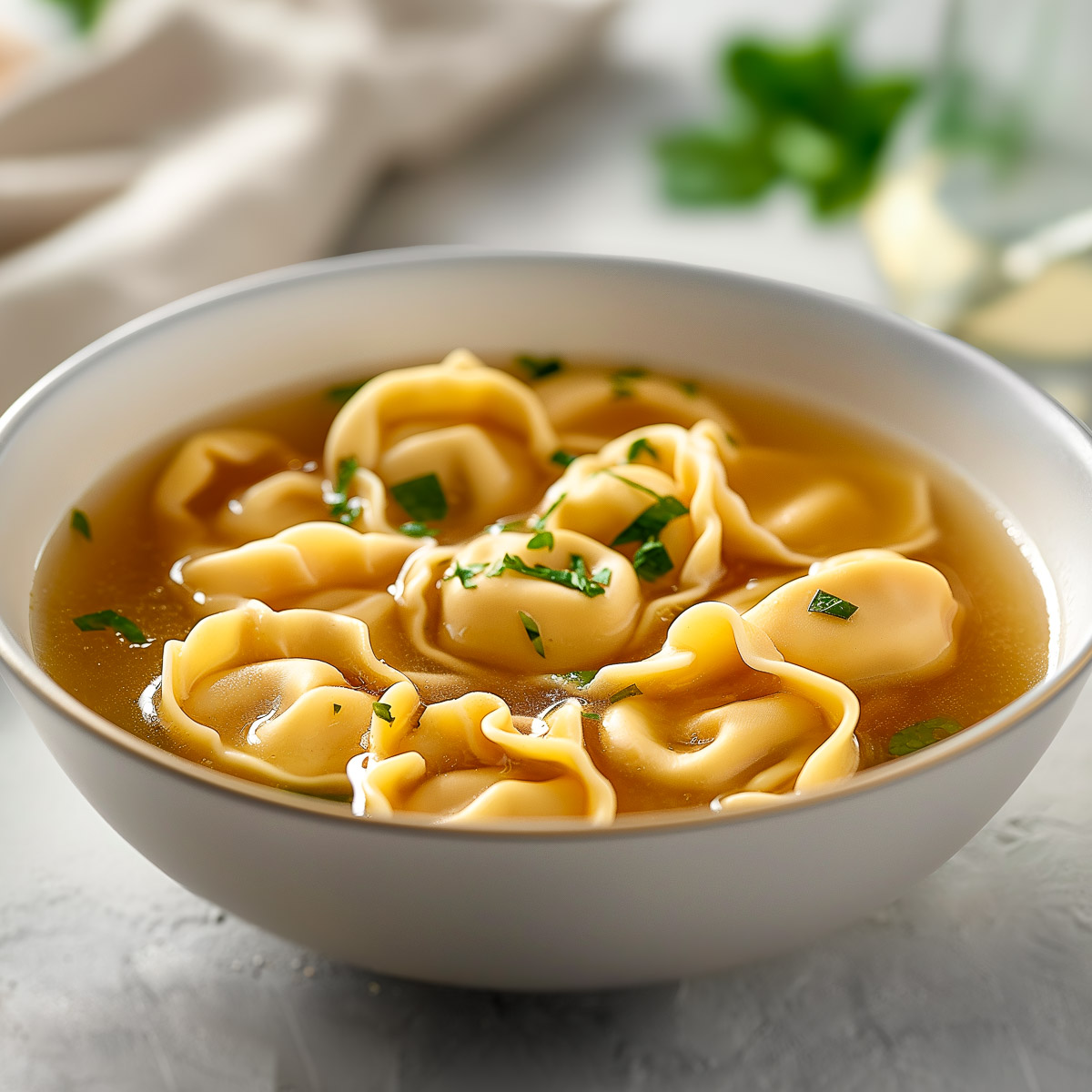 Italian tortellini in a comforting broth.