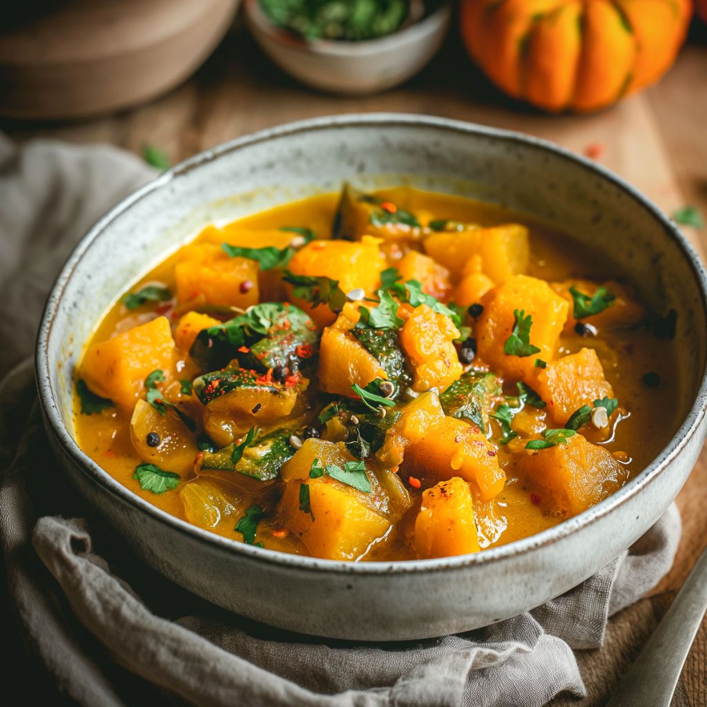 A bowl of pumpkin curry.
