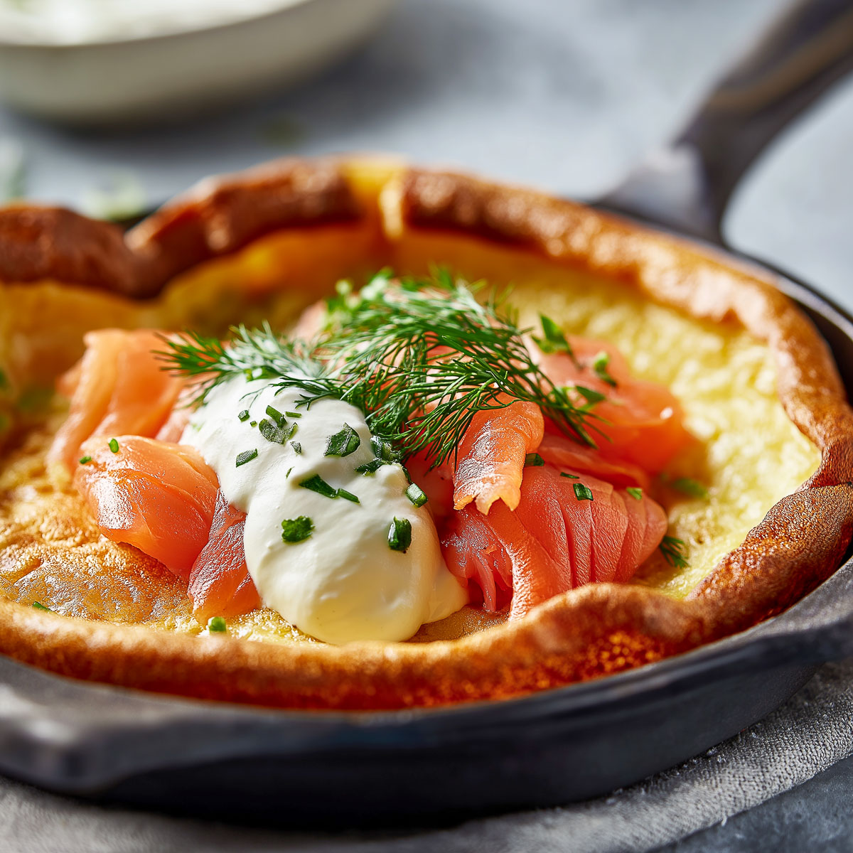 A savory Dutch baby pancake with smoked salmon and crème fraîche.